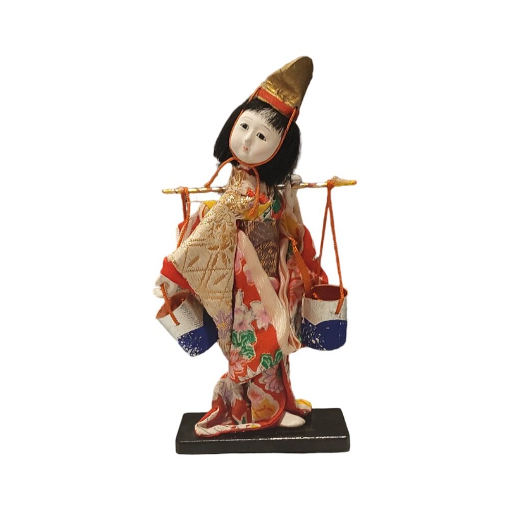 Vintage Gofun Kyugetsu Shiokumi Japanese Geisha Display Doll wearing Kimono